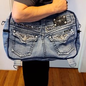 Large Multi-function Sequined Denim Bag